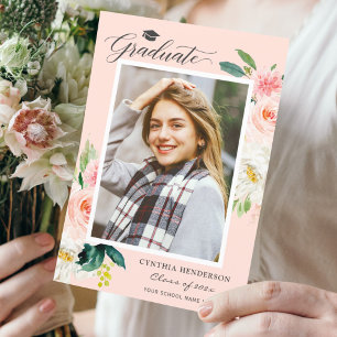 2026 Graduate Blush Pink Floral Girl Graduation Announcement