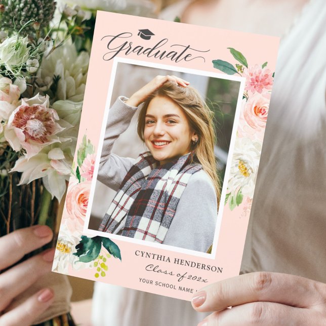 2026 Graduate Blush Pink Floral Girl Graduation Announcement (Creator Uploaded)
