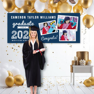 2026 Graduate Bold Sketch 3 Photo Graduation Party Banner