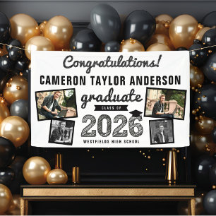 2026 Graduate Bold Sketch 4 Photo Graduation Party Banner