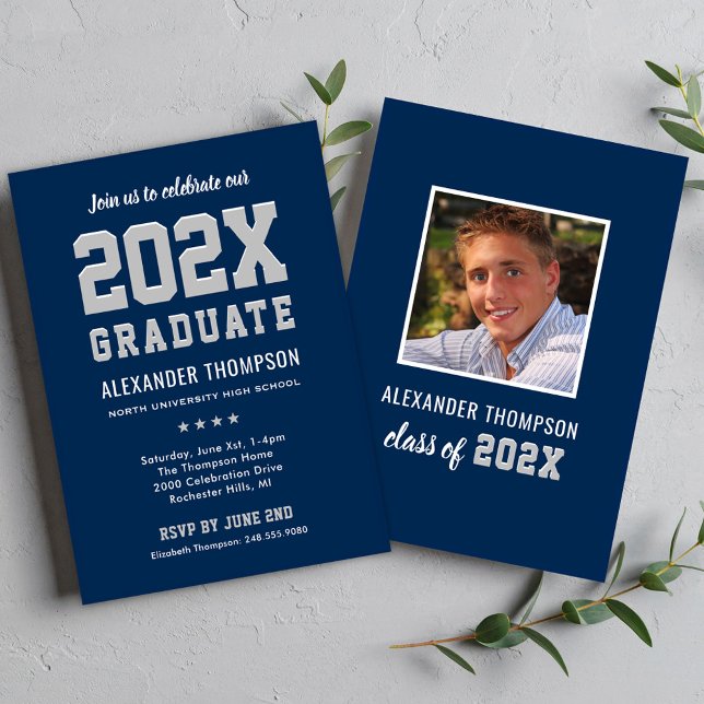 2026 Graduate Modern Navy Silver Typography Invitation (Creator Uploaded)