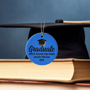2026 Graduate Photo Custom Blue Black Graduation Ceramic Ornament