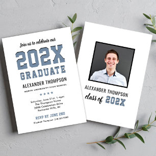 2026 Graduate Slate Blue Collegiate Photo Invitation