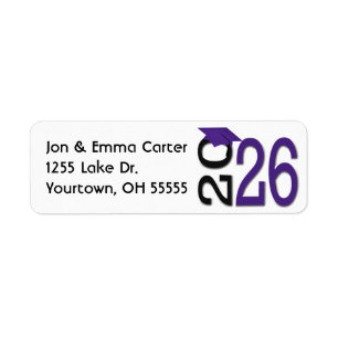 2026 Graduation Black and Purple School Colors Return Address Label