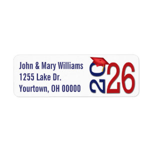 2026 Graduation Blue and Red School Colors Return Address Label