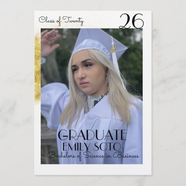 2026 Graduation Collage Script Gold Photo Invitation (Front)