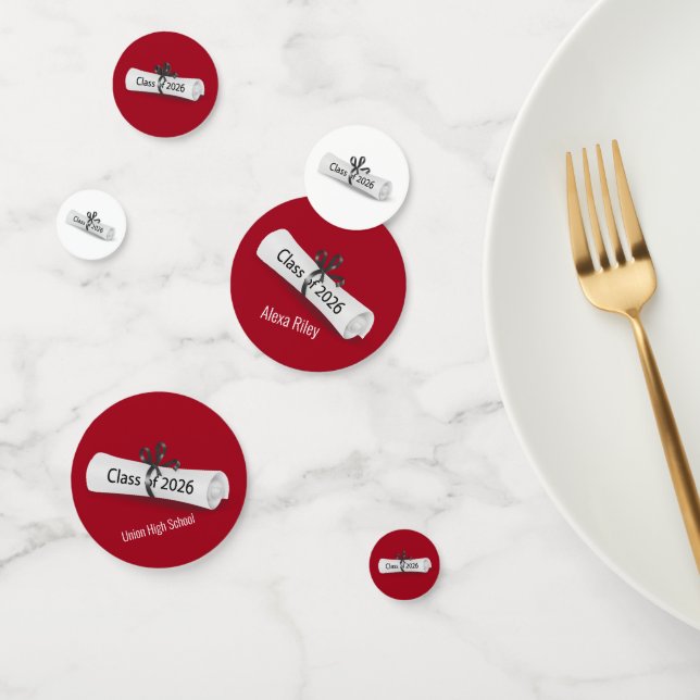 2026 Graduation Diploma on White and Red  Confetti (Group)