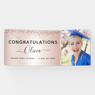 2026 Graduation Glitter Rose Gold Blush Pink Banner