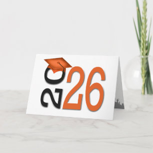 2026 Graduation Orange and Black Colours Card