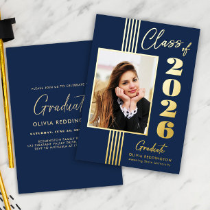 2026 Graduation Party Photo Frame Navy Gold 