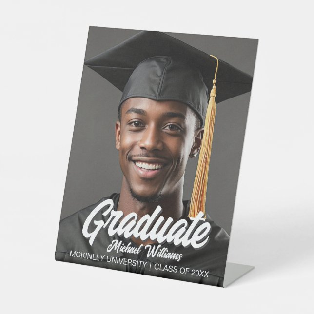 2026 Graduation Party Photo Modern Graduate Pedestal Sign (Front)