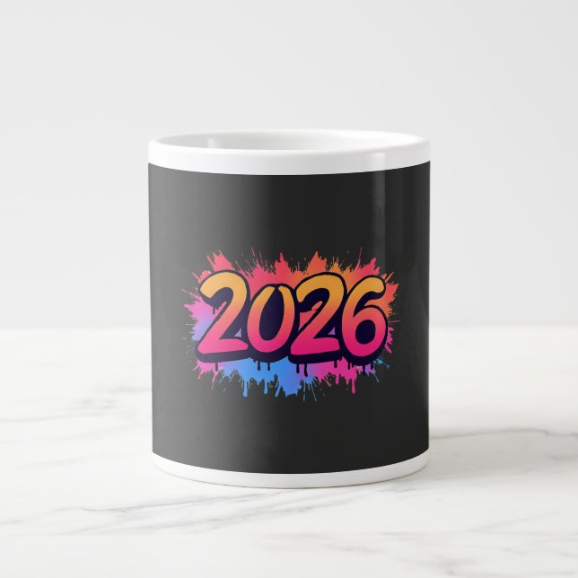 2026 Graffiti Neon Celebration Large Coffee Mug (Front)