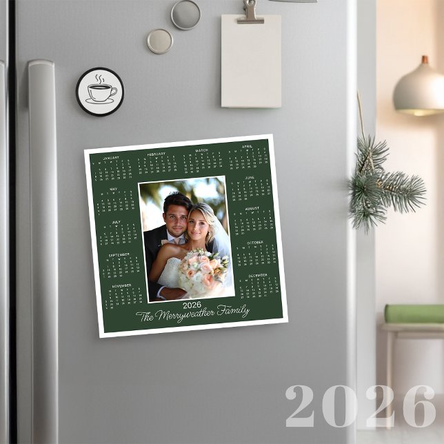 2026 Green Magnetic Holiday Calendar Card (2026 Dark Green Magnetic Holiday Calendar Card)