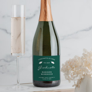 2026 Green White Script Cap Graduation Sparkling Wine Label