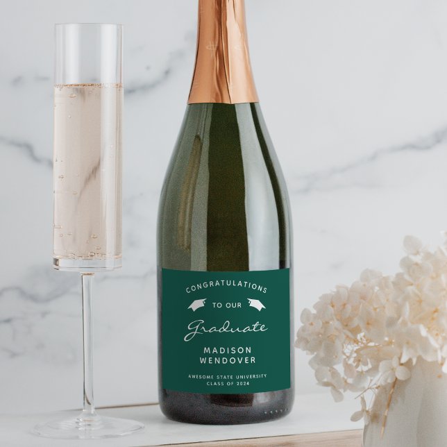 2026 Green White Script Cap Graduation Sparkling Wine Label (Creator Uploaded)