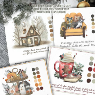 2026 Hand-Painted Cozy Art with Monthly Poetry  Calendar