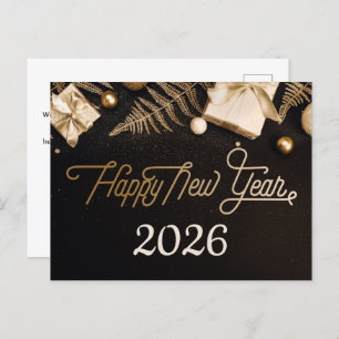 2026 Happy New Year  Black Custom Gold Business Holiday Postcard