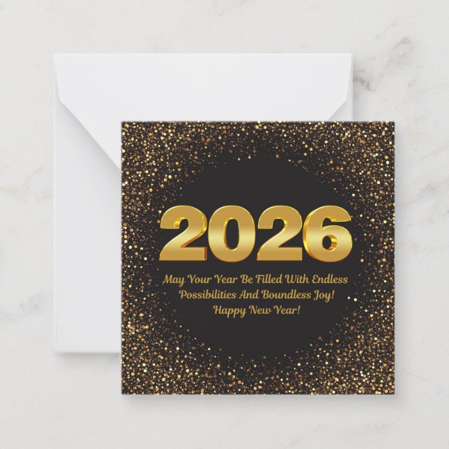 2026 happy new year, black gold glitters luxury card (Front)