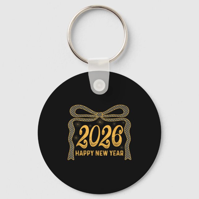 2026 Happy New Year Bow Fireworks Celebration Desi Key Ring (Front)