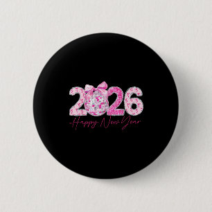 2026 Happy New Year Bow Patch Disco Ball  6 Cm Round Badge