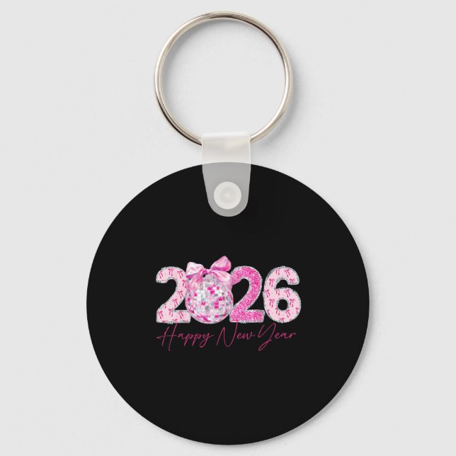 2026 Happy New Year Bow Patch Disco Ball  Key Ring (Front)