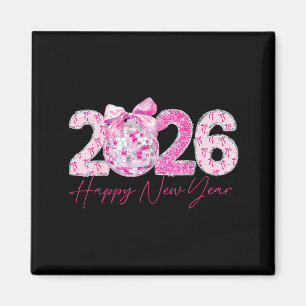 2026 Happy New Year Bow Patch Disco Ball Magnet