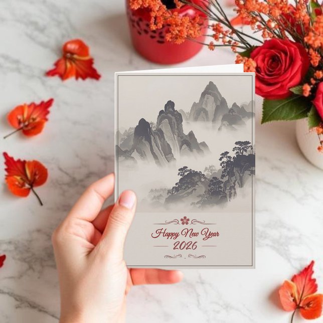 2026 Happy New Year Chinese Ink Mountain Holiday Card (Creator Uploaded)