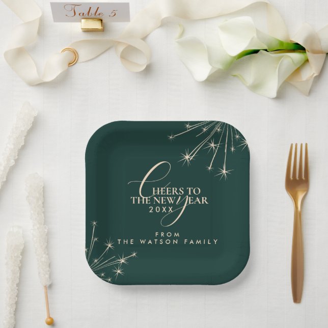 2026 Happy New Year Classy Modern Typography Green Paper Plate (Wedding)