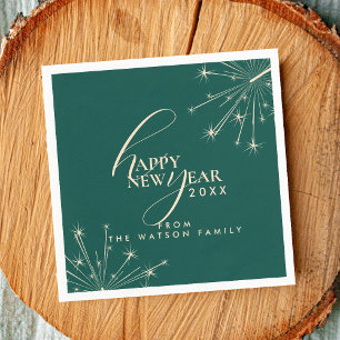 2026 Happy New Year Classy Modern Typography Teal Napkin