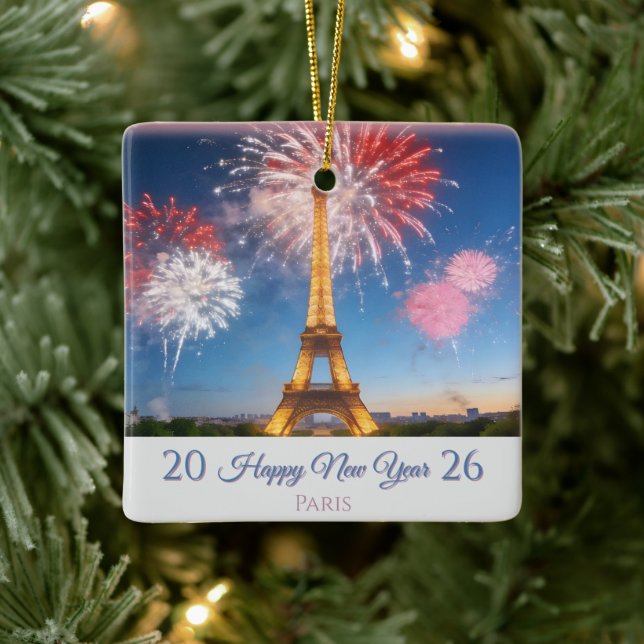 2026 Happy New Year Customizable Ornament - Paris (Tree)