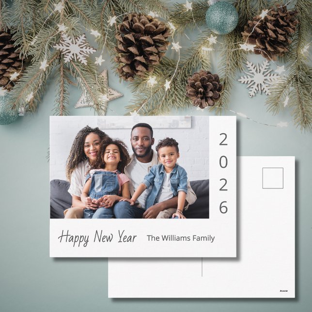 2026 Happy New Year Family Photo Modern Holiday Postcard (Creator Uploaded)