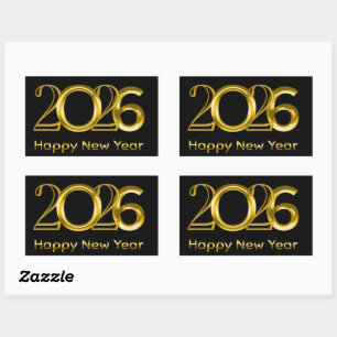2026 Happy New Year Faux Gold Typography Rectangular Sticker