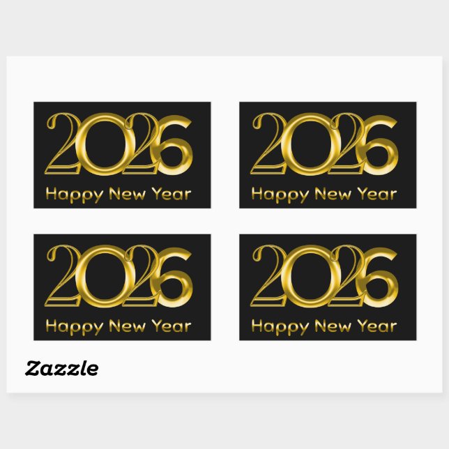 2026 Happy New Year Faux Gold Typography Rectangular Sticker (Sheet)