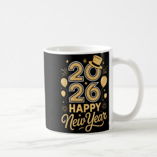 2026 Happy New Year Festive Top Hat Balloon Firewo Coffee Mug