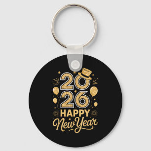 2026 Happy New Year Festive Top Hat Balloon Firewo Key Ring
