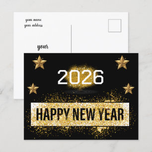 2026,Happy New Year ! Gold Glitter Shiny Stars Postcard