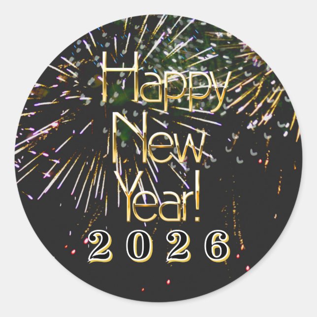 2026,Happy new year holiday Firework Merry Christm Classic Round Sticker (Front)