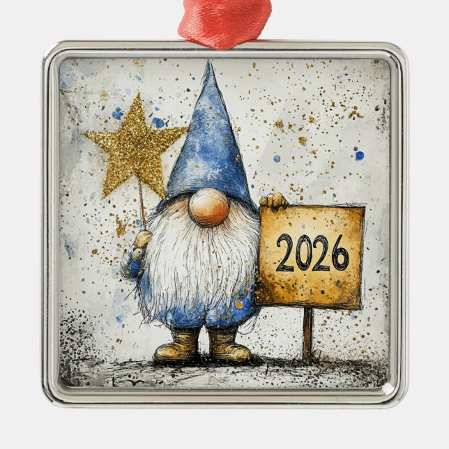 2026, Happy New Year Metal Ornament (Front)