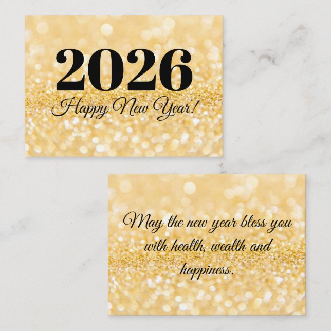 2026 happy new year minimalist gold glitters card (Front/Back)