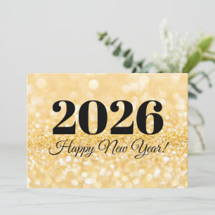 2026 happy new year minimalist gold glitters card