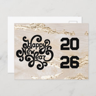 2026,Happy new year!Modern black and gold  Postcard