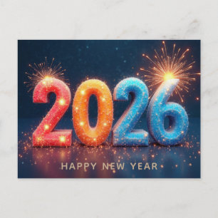 2026 Happy New Year Modern Fireworks Postcard
