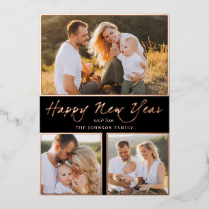 2026 Happy New Year Photo Collage Foil Holiday Card