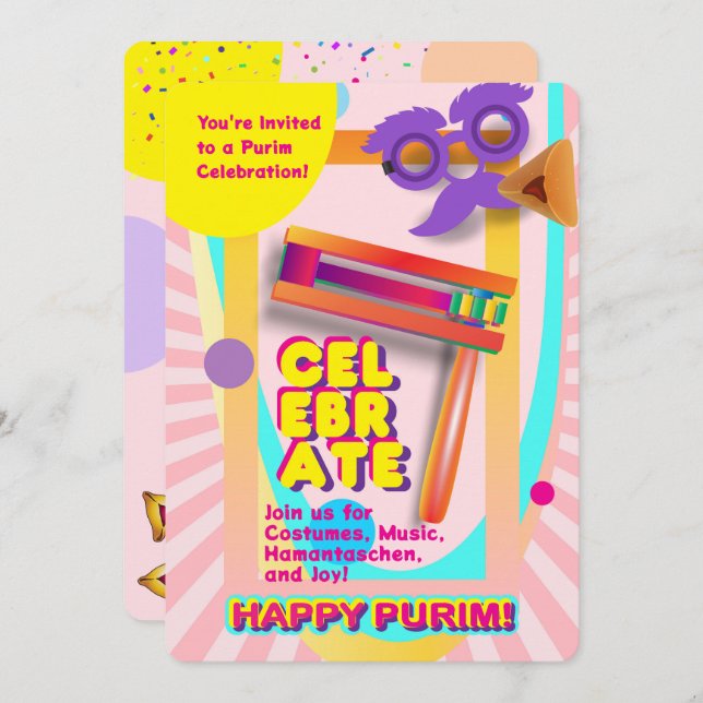 2026 Happy Purim Festival for All Ages Invitation (Front/Back)