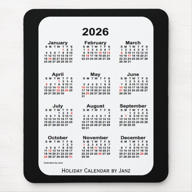 2026 Holiday Two Tone Black Calendar by Janz Mouse Pad (Front)