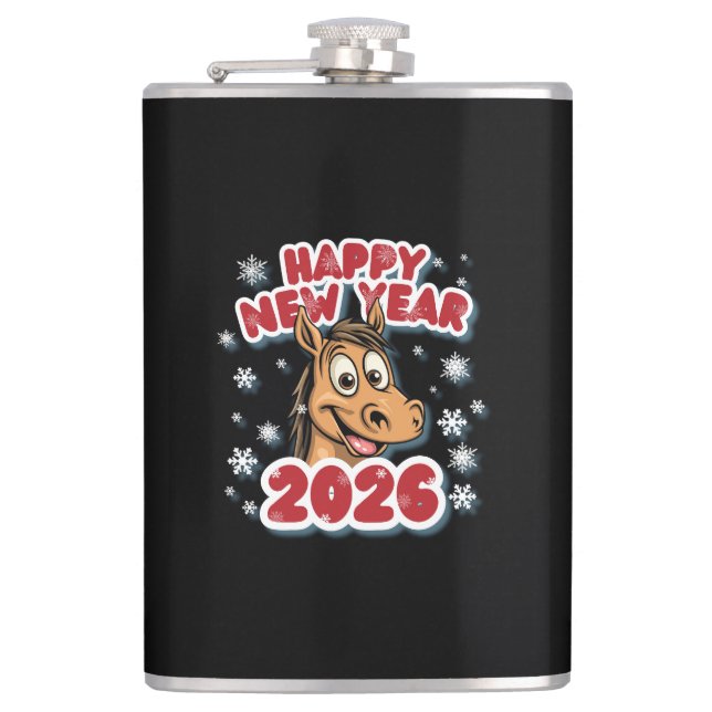 2026 Horse Zodiac Sign New Year Celebration.  Hip Flask (Front)