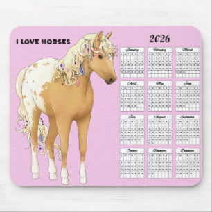 2026 I Love Horses Calendar Mouse Pad