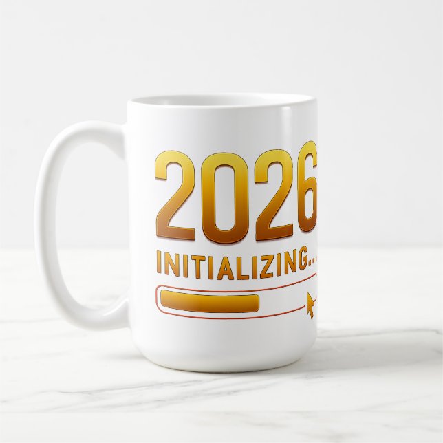 2026 Initializing Futuristic Gold Red Progress  Coffee Mug (Left)