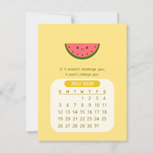 2026 July Monthly Kawaii Motivational Calendar Postcard