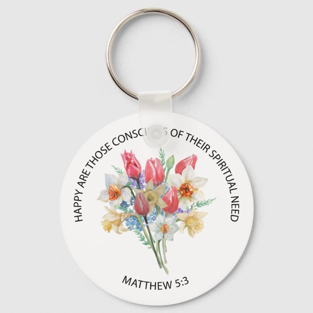 2026 JW Year Text Matthew 5v3 Spring Flowers Key Ring (Front)